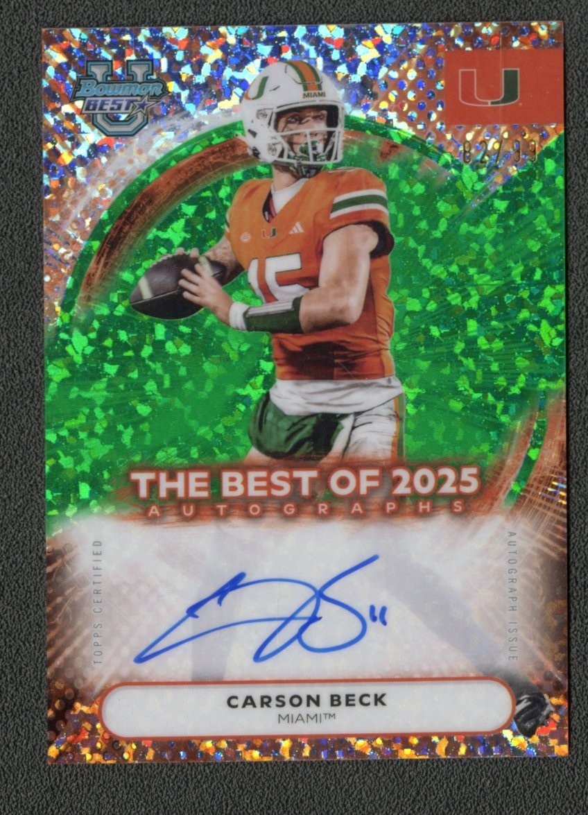2025 Bowman's University Best Carson Beck Green Diamond Auto /99 #BOA-CBE