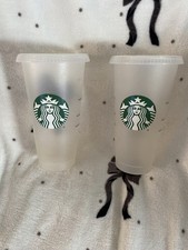 🤍Set of 2 Clear Frosted Plastic Starbucks Cups With Green Logo Venti Reusable🤍