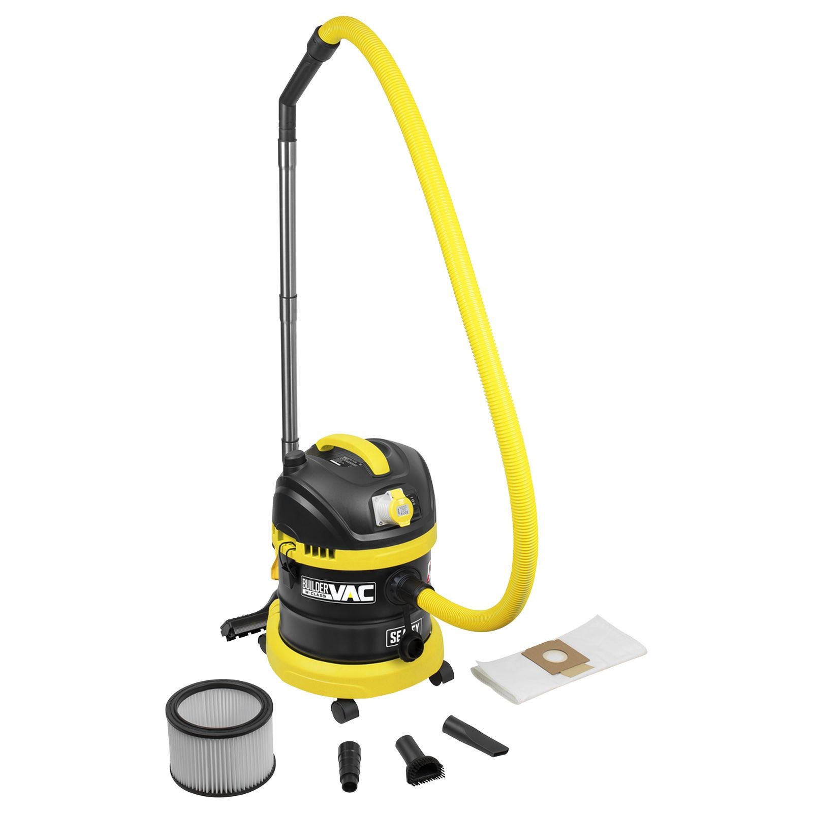 BuilderVac® Wet & Dry Vacuum Cleaner 15L Steel Drum M Class Filtration 110V