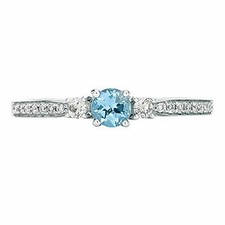 Le Vian 14k White Gold Round Aquamarine Diamond Three Stone Ring- Size 5-1/4