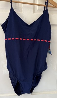 Marks & Spencer Badeanzug Bademode dunkelblau/korallefarben Borte   UK 18   neu mit Etikett