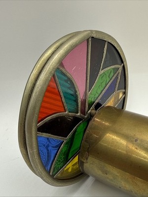 Vintage JANICE CHESNIK 1986 Double Wheel Brass & Glass