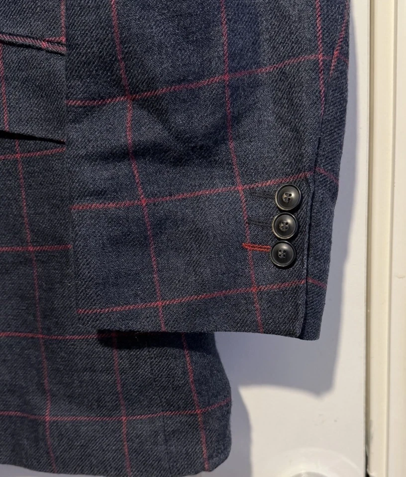 Chaqueta/chaqueta a cuadros Robert Noble seda/lino azul/rojo 48R Foto 4 de 4