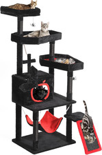 Gothic Cat Tree with Coffin Bed, 63" Tall Cat Tower for Indoor Cats with Top Per