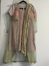 Fancy Net Embroidered Gown Printed Lawn Shalwar Kameez Pink Pakistani Women