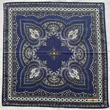 Vintage Handkerchief Blue Cotton Antique Damask Pattern Classic Pocket Square 17