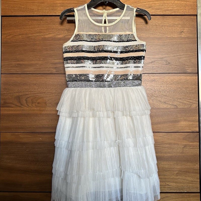 NEW BCBG Girls Size 10 White Cream Sequin Tiered Tulle Party Occasion Dress