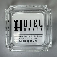 Vintage HOTEL HABANA Glass Advertising Ashtray Republica de cuba MEXICO