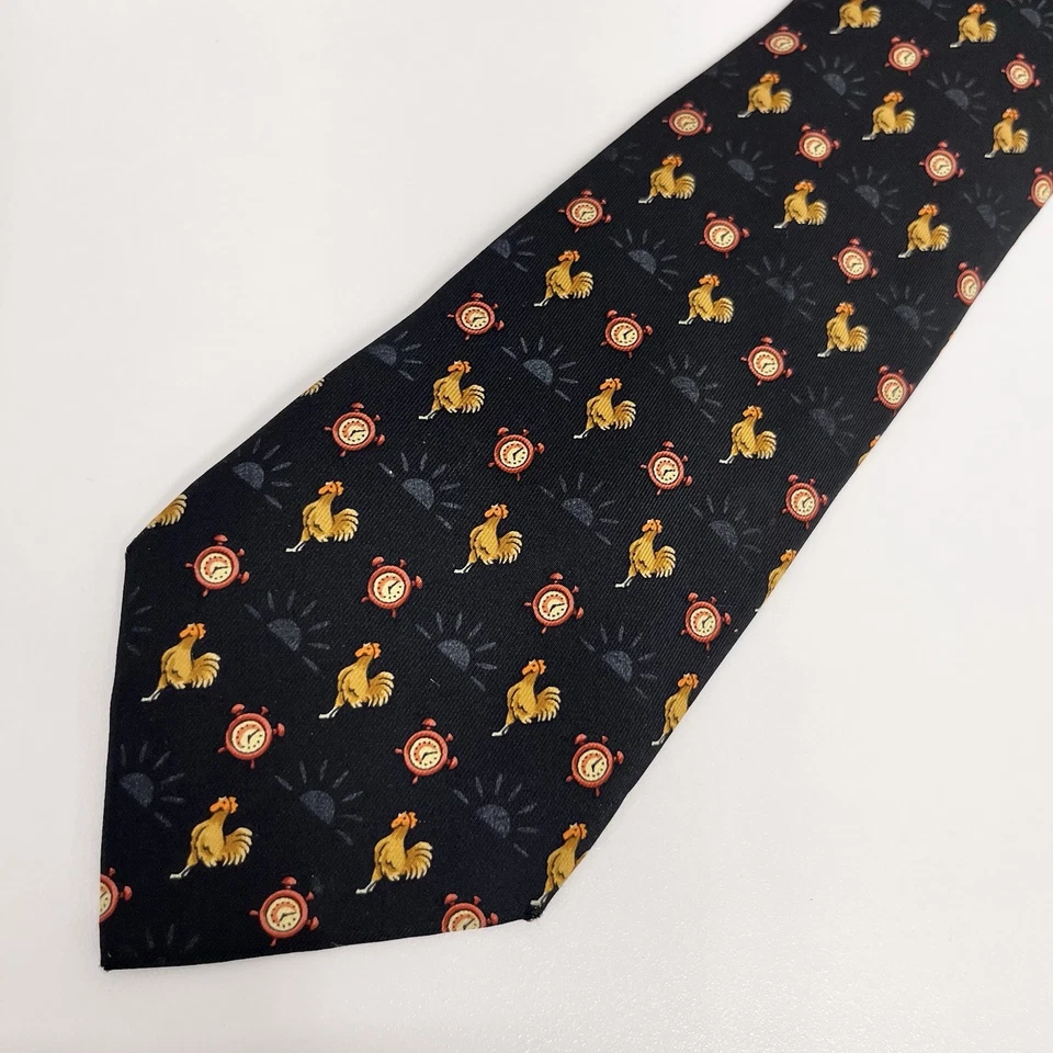 Утренние мужские часы Hermes Tie Rooster черный шелк 7566 SA 3,5 дюйма (W) x 58 дюймов (L) б/у в отличном состоянии - Изображение 4 из 4