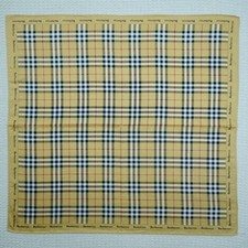 Vintage BURBERRYS Beige Plaid Cotton Mini Scarf Pocket Square 20.5" X 19" R456