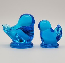2 Leo Ward Bluebirds of Happiness Vintage 1992 1993 Clear Glass ONE CHIPPED READ