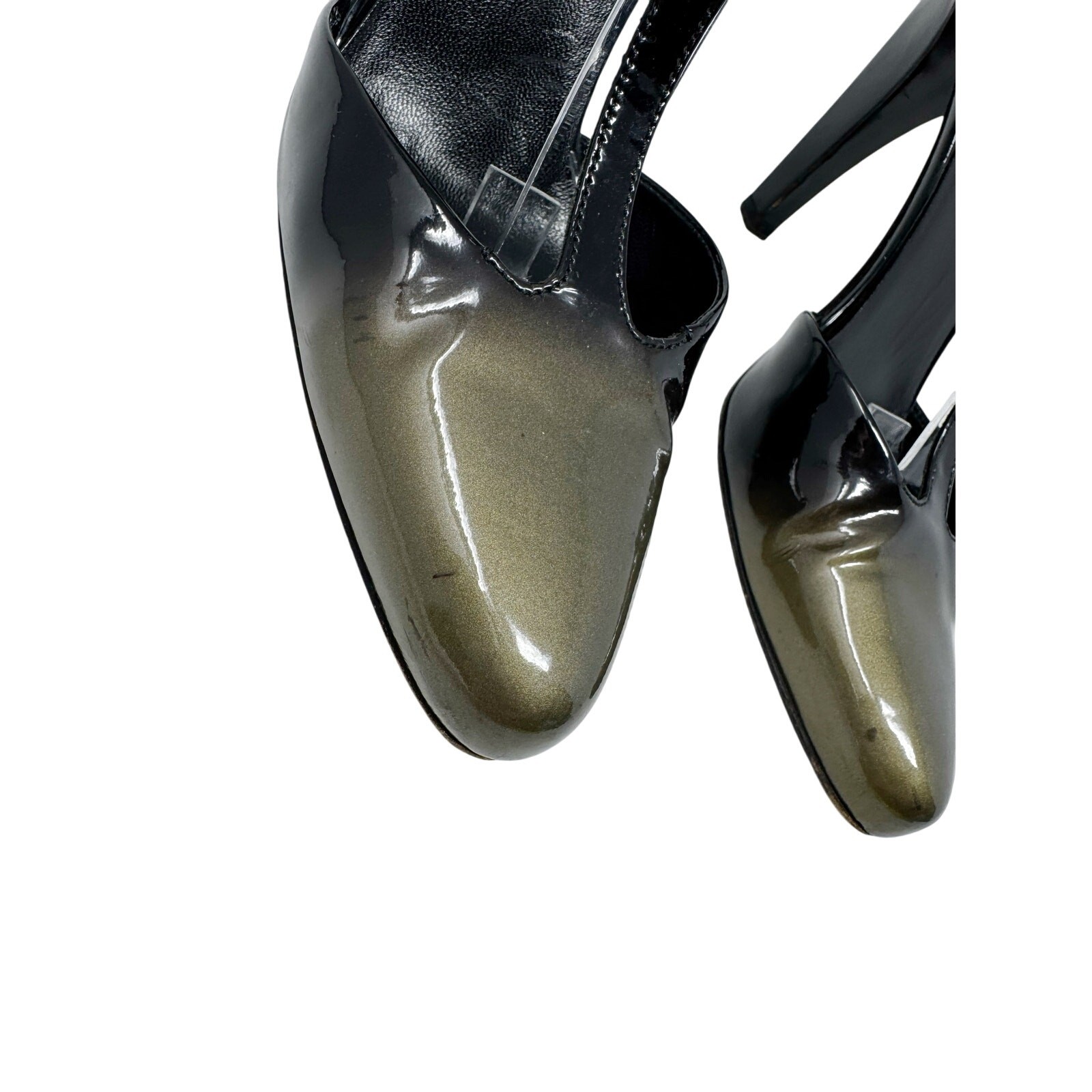Prada Black Patent Leather T-Strap Metallic Ombre Toe Pumps Heels EU 38.5 thumbnail 3