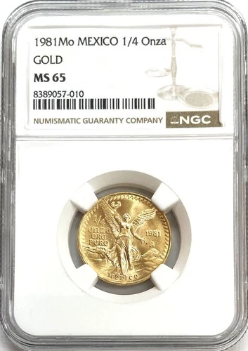 1981 MO GOLD MEXICO 1/4 ONZA LIBERTAD COIN NGC MINT STATE 65