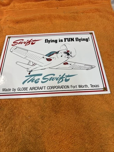 Box 1-#4-NOS VINTAGE 12” x 9” SWIFT AIRCRAFT CO PORCELAIN SIGN GAS /OIL  PLANE