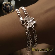 UK Women Ladies Silver Bracelet Cubic Zirconia CZ Chain Girls Jewellery Gift NEW