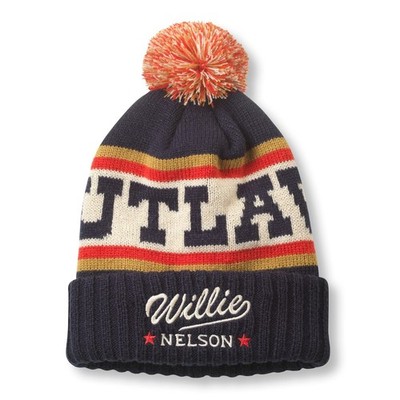 AMERICAN NEEDLE Willie Nelson Outlaw Pillow Line Knit Beanie, Navy/Ivory/Gold (2