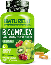 Vitamin B Complex,120 Capsules, Vegan, Coq10, Methyl Folate, Biotin, Fruit  Veg
