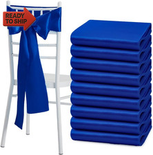 10 Pcs Royal Blue Satin Chair Sashes Bows Universal Chair Cover for Wedding Rec
