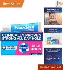 Denture Adhesive Cream 2.4 oz Strong Hold Fast Drying 3 Pack