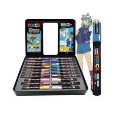 Uni Posca Valigetta Metallo 20pz Marcatori Pennarelli Assortiti Manga Hero