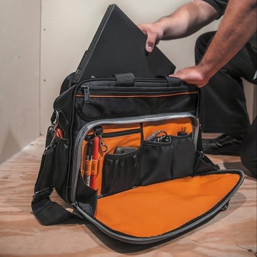 Tool Bag with Laptop Pocket, Black and Orange