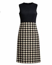 Calvin Klein Women Black Tan Houndstooth Sheath Work Career Dress Sz 6