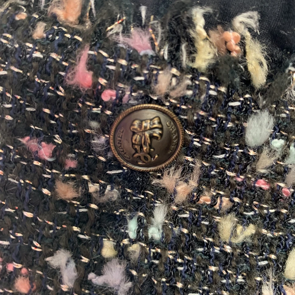 CHANEL Misura 4 Nero Multicolore Misto Lana Aperto Davanti Giacca - Immagine 2 di 4