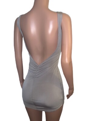 Y2K Taupe Low Back Backless Lined Ruched Fitted Mini Dress Club S casual  party | eBay