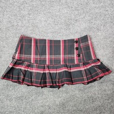 Y2k 90's Black Plaid Pleated Micro Mini Skirt Vintage Goth Grunge Low Rise L 