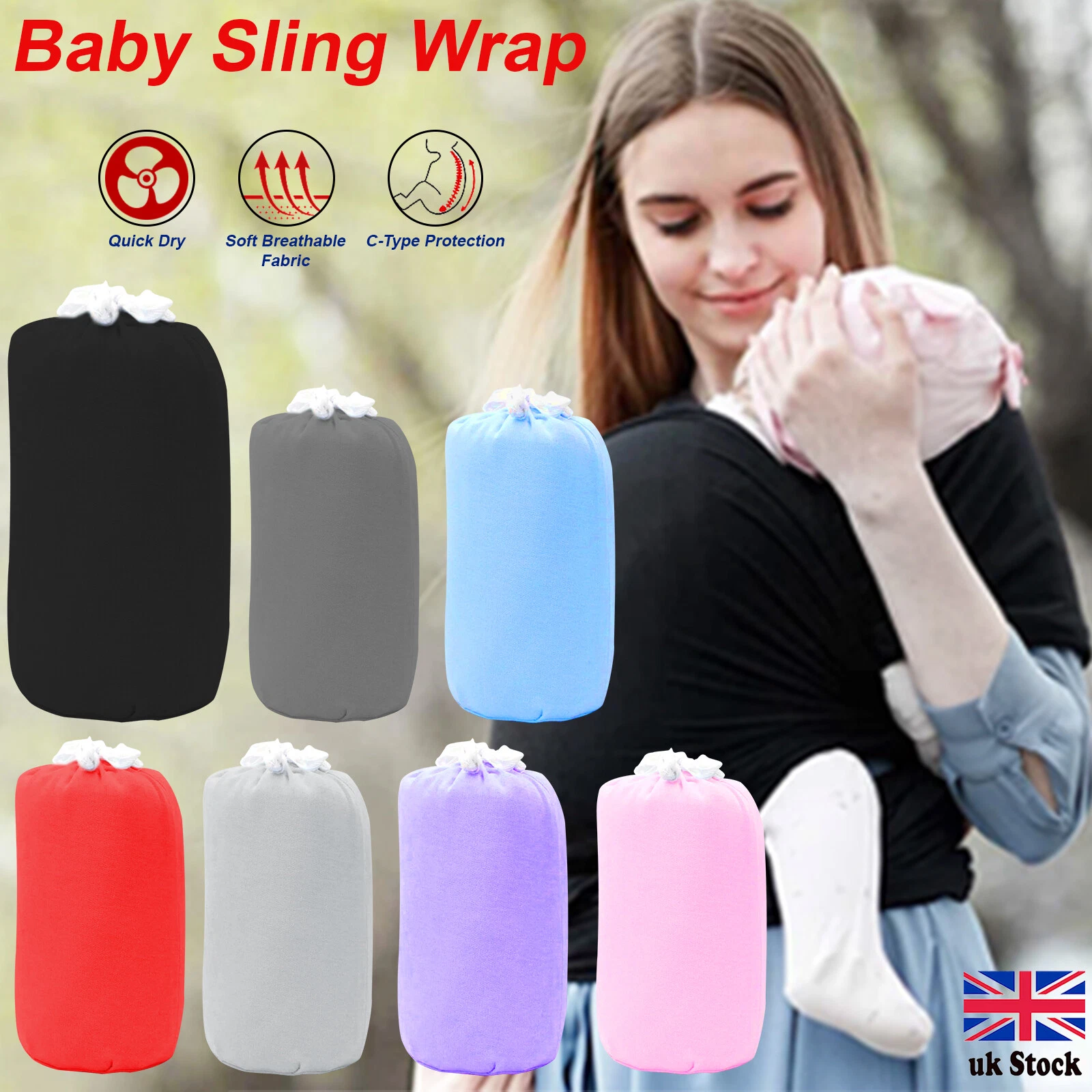 BABY SLING WRAP STRETCHY WRAP CARRIER BREASTFEEDING BIRTH TO 3YRS MANY COLORS