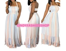 USA Woman Off Shoulder Sexy Boho Halter A-Line Party Beach Chiffon Wear Dress B