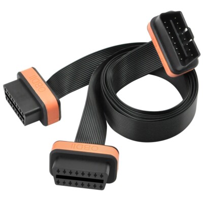 OBD 2 II Extension Cable 16 Pin 1x Male to 2x Female Connector Extender 3.3ft/1m