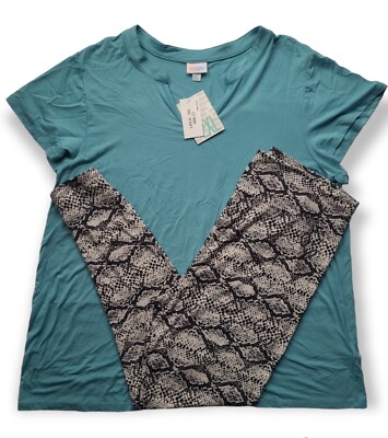 Lularoe Solid Blue 2XL Layla Top & TC2 Snakeskin Leggings Outfit NEW!