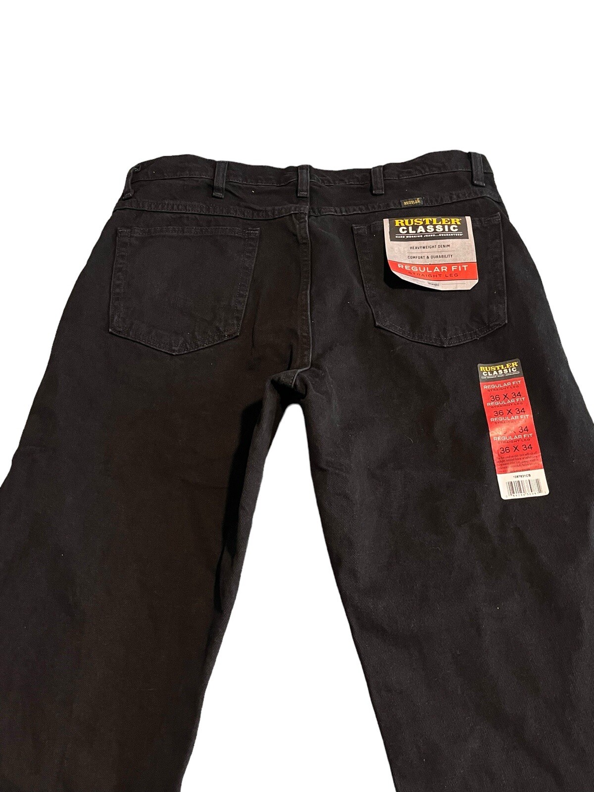 Rustler Jeans Mens Size 36 x 34 Black Regular Fit Straight Leg Dark Wash NWT