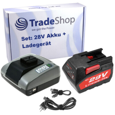 Set: Li-Ion Akku 28V 2000mAh + Ladegerät für AEG Milwaukee C12-28 DCR 0-Version