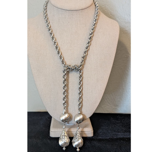 Rare Find! Monet 1961 Signed Monet Book Piece Rhodium Plated Lariat Necklace