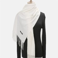 Echarpe étole châle blanc femme cachemire mélangé unie cadeau top qualité