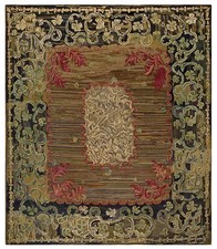 8x10 Antique American Hooked 1850s Brown Floral Wool Hand Knotted Oriental Rug