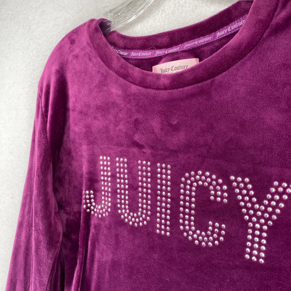Conjunto de pijama JUICY COUTURE L cravejado veludo lã manga longa top calça roxa - Imagem 4 de 4