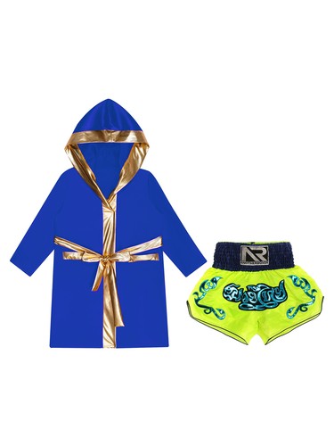 Kids Boys Robe+Shorts Side Split Costume Stage Performance Boxing Outfit Soft - Picture 68 of 87