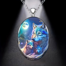 Retro Unique Animal Wolf Oval Pendant Necklace Gift For Friends And Family New