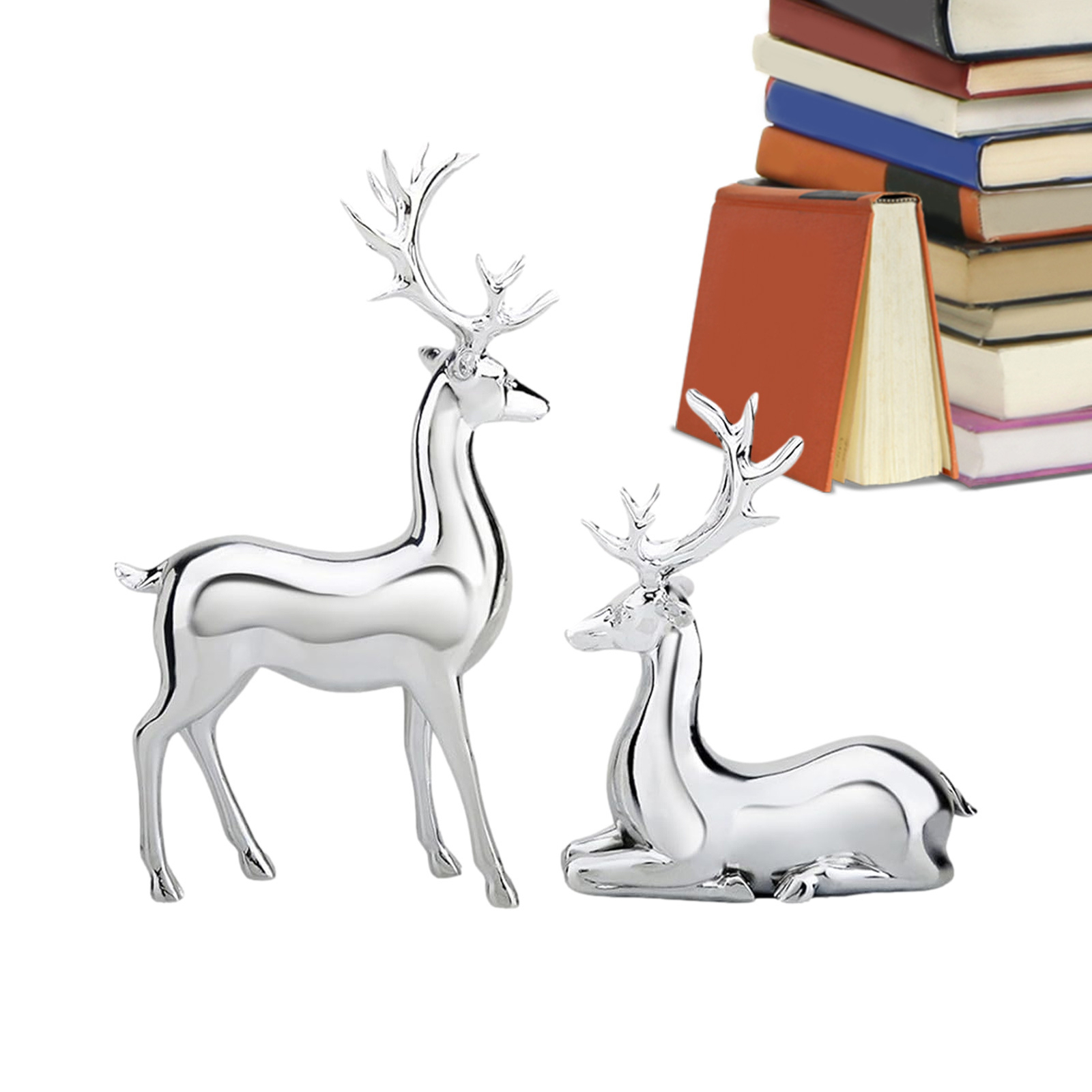 Reindeer Christmas Decor 2PCS Electroplated Silver Reindeer Statue Table Decor