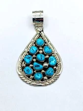 Sterling Teardrop Cluster Pendant Kingman Turquoise Cluster Darlene Begay Navajo