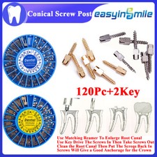 Dental Endo Screw Post Root Canal Refill Stainless Steel/Gold Plated Conical+Key