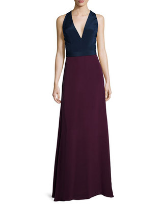 JILL STUART ~ Navy & Deep Burgundy Crepe Cross-Over Back Formal Gown 2 NEW $298