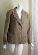 Talbots Sz 14 Brown Green Herringbone Wool Tweed Blazer Jacket Lux Classic 