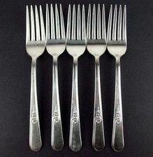 Set 5 x Dinner Forks Holmes  Edwards Youth 1940 vintage silverplate