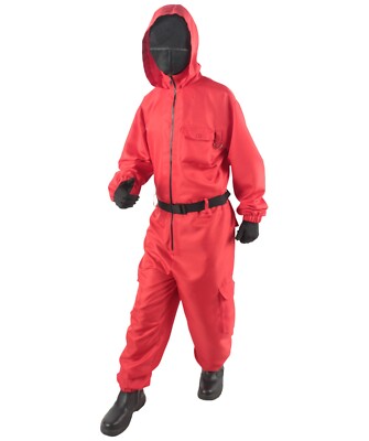 Squid Game Inspired Red Guard Jumpsuit Costume with Belt & Gloves