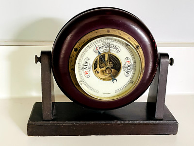 Vintage Wood Stormy Rain Change Fair Very Dry Barometer Round Germany