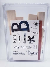 Stampin' Up! "Just B"  Complete Set of 12 Wood Mount Rubber Stamps NEW 